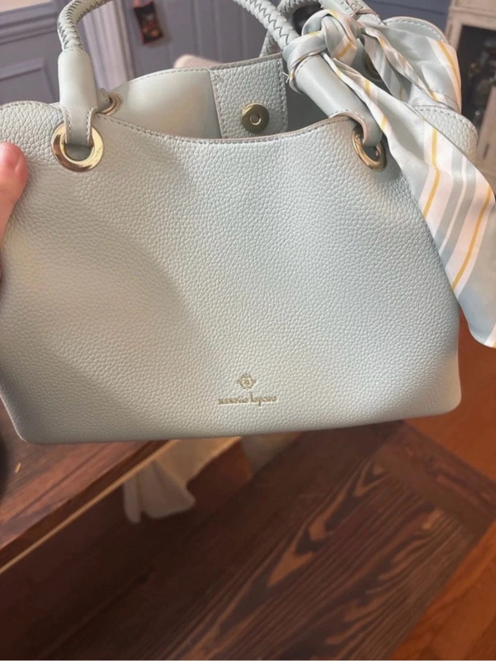 Nanette lepore pale blue pebbled leather shoulder bag with scarf